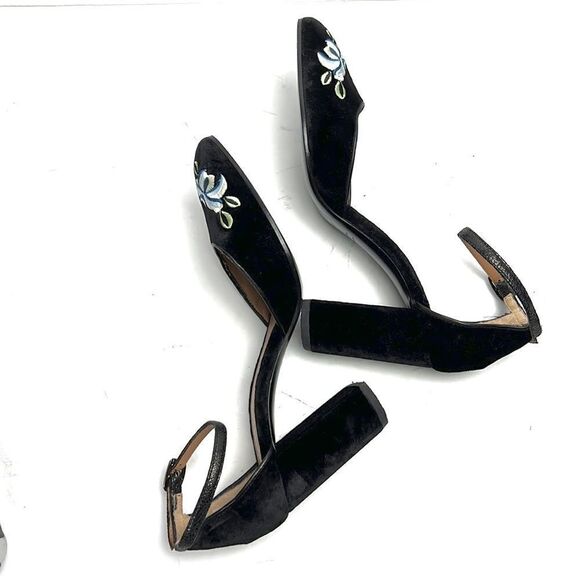 Roberto Festa Milano Black Velvet Floral Embroidered Pumps Ankle Strap IT 38 US8 - Picture 6 of 16